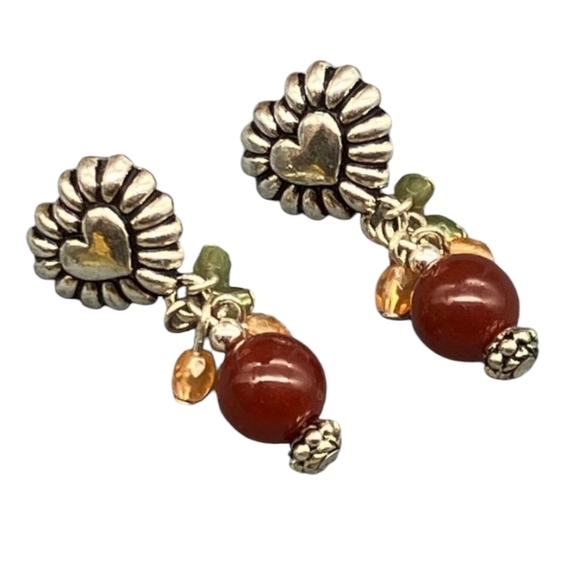 Billy D. Williams For Avon Dangle Pierced Earrings Silver Puffy Heart Carnelian - Picture 4 of 7